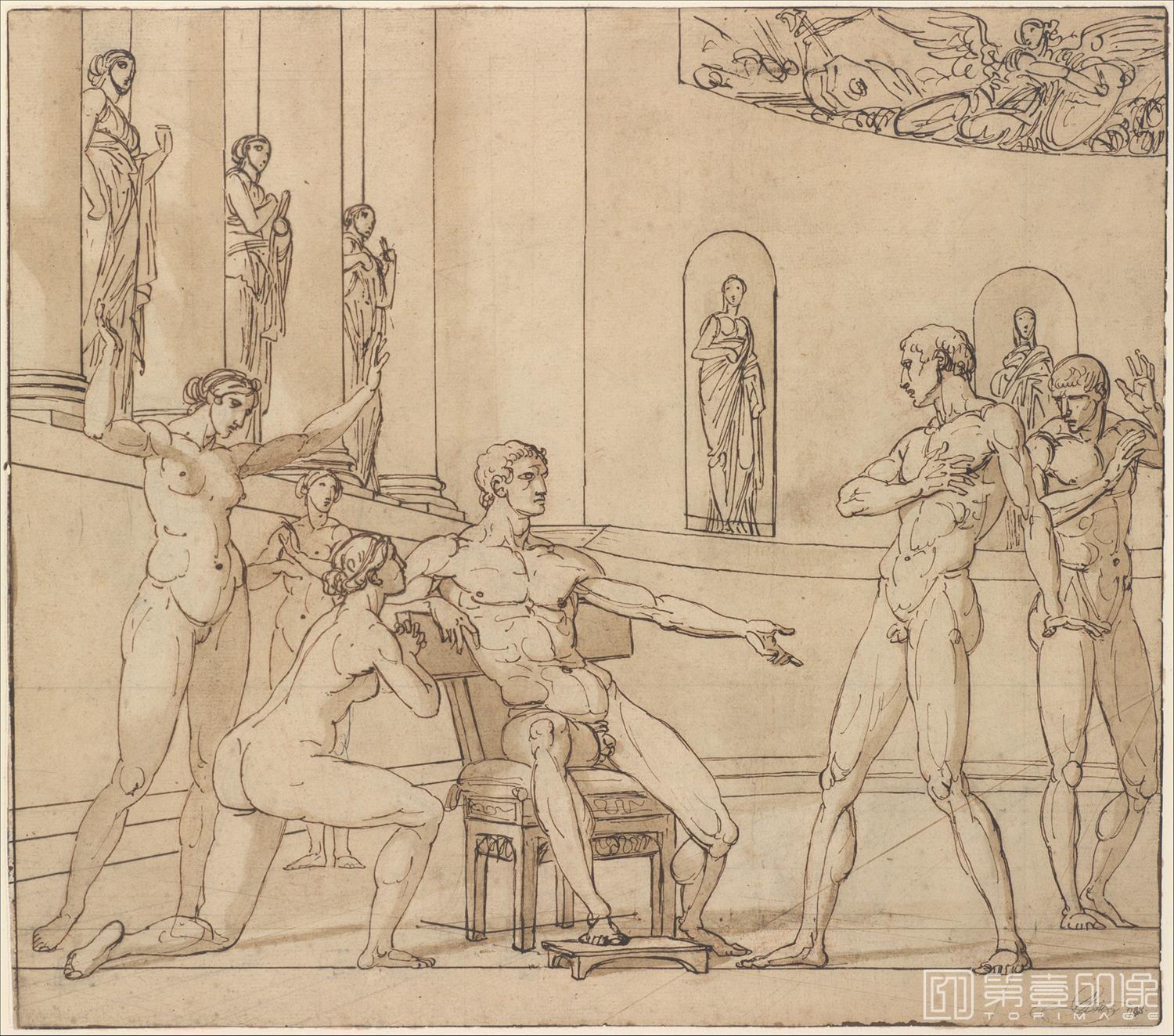 素描-美国纽约大都会美术馆素描藏画-François André VincentThe Clemency of Augustus-0689
